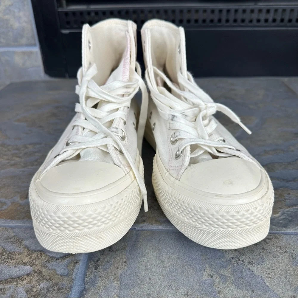 Converse White Platform High-Top Sneakers Festival Floral Embroidery - Picture 2 of 7